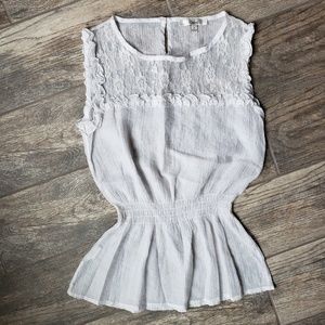 Lace and Ruffle Smocked Waist Sleeveless Blouse